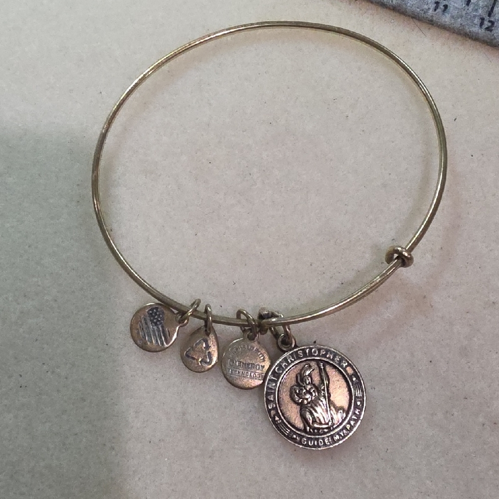 2015 Alex and Ani Gold Charm Bangle Bracelet with St. Christopher Medallion
